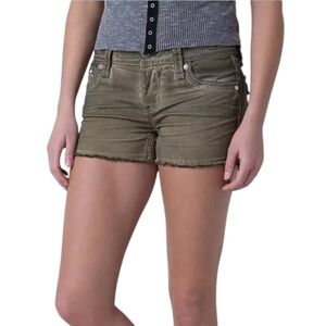 Rock Revival Maria Shorts Embellished Pockets Frayed Hem‎ Washed Brown Size 28